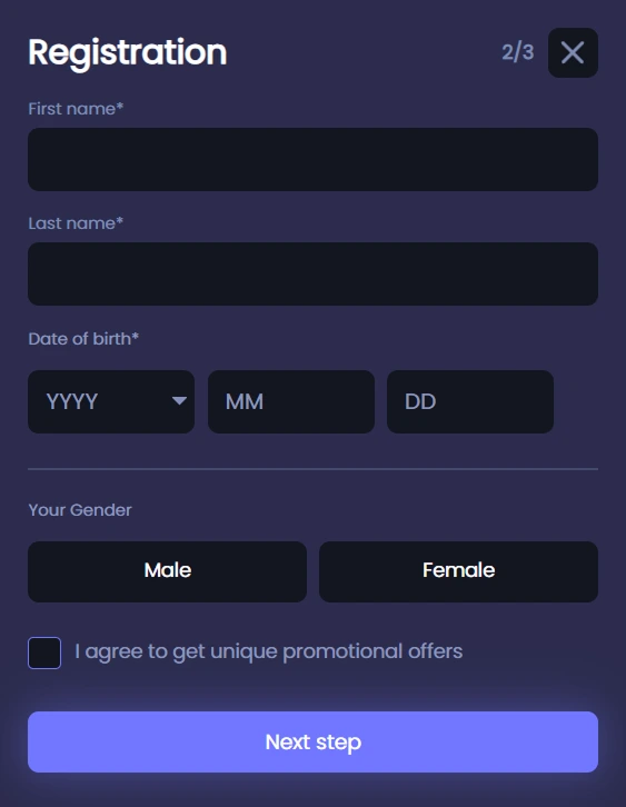 Step 2 registration form with user details